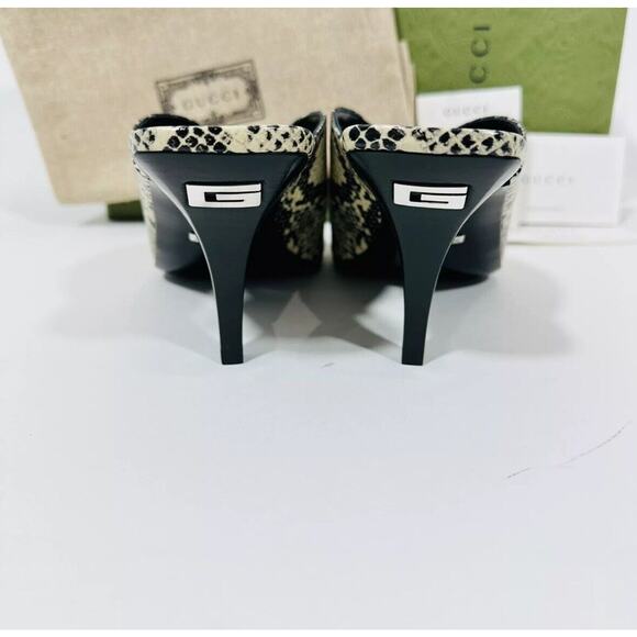 Gucci Python Beige Avana Peep Toe Slip On Heel Mules Sandal Size 37/ 7 NIB - Picture 8 of 11
